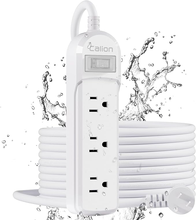 Outdoor Power Strip Weatherproof - IPX6 Waterproof 14.7ft Extension Cord 3 Widely Outlets Overload Protection Shockproof Flat Plug Wall Mountable for Outdoor Indoor ETL,White