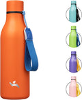 Konokyo Insulated Water Bottle with Strap,18 oz Double Wall Stainless Steel Vacuum Bottles Metal Water Flask,Orange