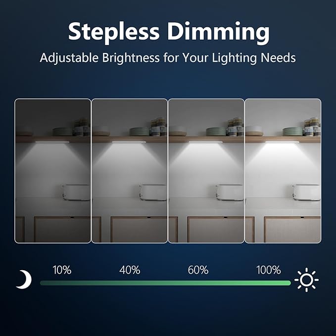 RUIKORING Under Cabinet Lighting, 3 Colors, Motion Sensor Light Indoor, LED Rechargeable Closet Lights Battery Operated, Dimmable Night, Stick-On Magnetic Cabinet Lights for Kitchen Stairs Hallway