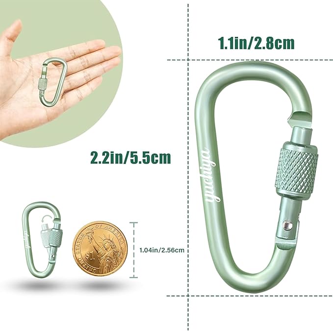 YUCHIYA 8 Pack D-Shape Carabiner Clasp with Screw Gate, 2.2 Inch Mini Keychain Clip Key Chain Buckle, Aluminum Alloy Keyrings Hook for Outdoor Hiking not for Climbing