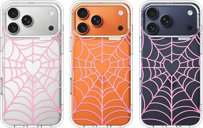 MOSNOVO for iPhone 17 Pro Max Case, Shockproof Military-Grade Protection 6.6ft Drop Tested, Camera Control, Clear Phone Case for iPhone 17 Pro Max, Pink Spiderweb Design