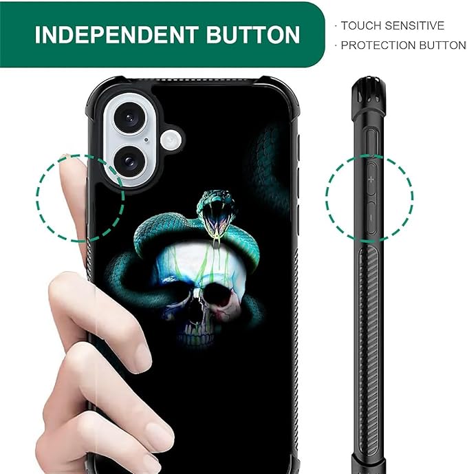 for iPhone 16 Plus Case, Skeleton Winding Snake Pattern Graphic Design Girl Boy Soft Silicone Hard Acrylic Shock Protection for iPhone 16 Plus