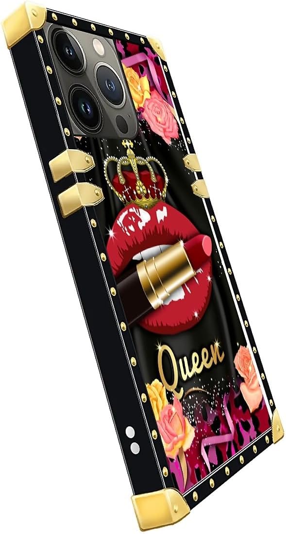 Compatible with iPhone 14 Pro Case, Queen Lip Crown Leopard Print Luxury Golden Decoration for Girl Women Soft TPU Shockproof Protective Hard PC Back for iPhone 14 Pro