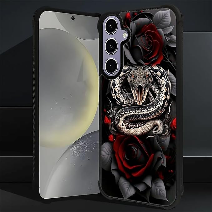 for Samsung Galaxy S24 S25 Case, Entwined Rose Snake Pattern Graphic Design Girl Boy Soft Silicone Hard Acrylic Shock Protection for Samsung Galaxy S24 S25