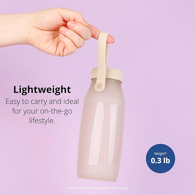 BLUE GINKGO Collapsible Water Bottle [2-Pack] – Lightweight, Foldable Silicone Bottles for Travel, Hiking, and Camping (16.9oz, Made in Korea, Sand Beige)