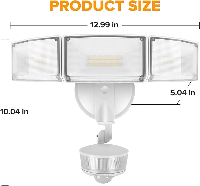 LUTEC 74W 8000 Lumen Motion Sensor Outdoor Lights, 5000K Daylight, IP65 Waterproof Flood Lights Outdoor with Night Light, Dusk to Dawn Motion Detector LED Security Light for Outside Garage, Yard-White