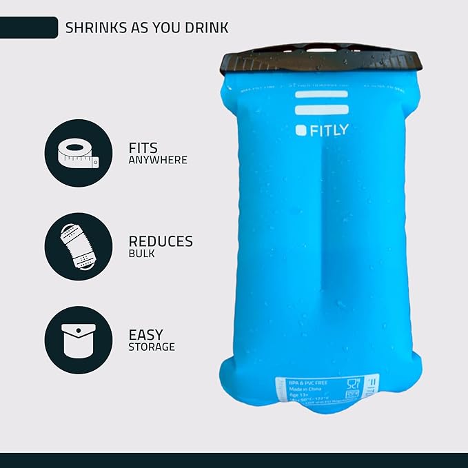 FITLY Soft Flask - Shrink As You Drink Soft Water Bottle for Hydration Pack - Folding Water Bottle Ideal for Running, Hiking, Cycling, Climbing & Rigorous Activity