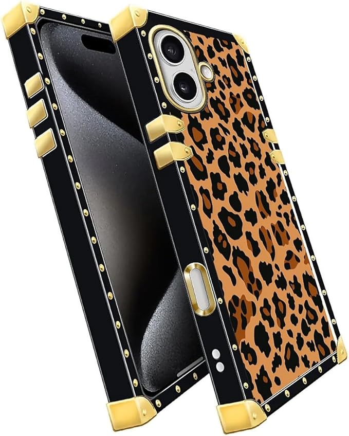 for iPhone 17 Case Luxury Golden Decoration for Girl Women Soft TPU Shockproof Protective Hard PC Back for iPhone 17 Crazy Pattern Brown Leopard Texture