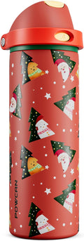 POWCAN 24 oz Christmas Insulated Water Bottle: 2-in-1 Push-Button Spout & Quick-Flip Straw, Leakproof, Car Cupholder Friendly, Stainless Steel Water Bottle for Gift, Sports, Travel (Santa Parade)
