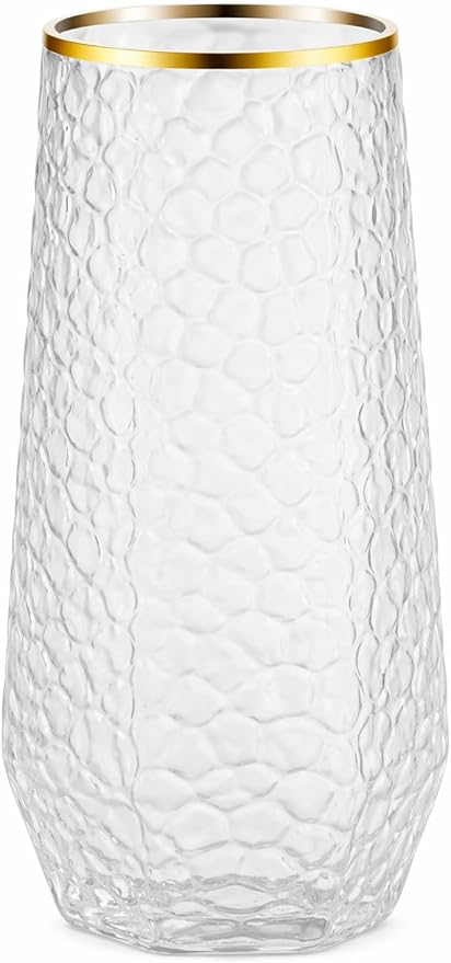 48 Pack Ribbed Stemless Champagne Flutes Gold Rim – 24 9oz Mimosa Glasses & 24 12oz Plastic Cups, BPA-Free Disposable Shatterproof Toasting Glasses for Weddings, Parties, Cocktail Wine Bar Events