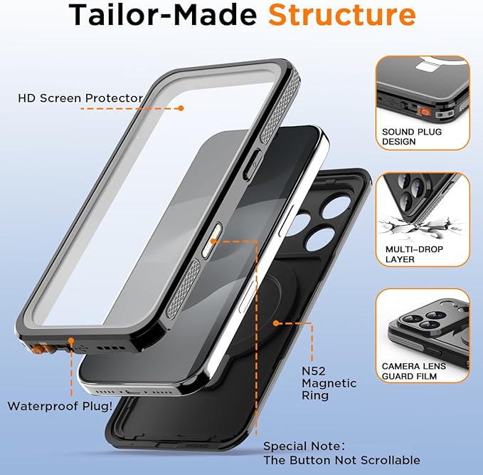 AICase Magnetic for iPhone 17 Pro Max Case Waterproof Magsafe[Ring Invisible Stand & Screen Protector][IP68 Underwater][Dropproof][Dustproof][Real 360] Shockproof Protective Phone Case 6.9" 2025