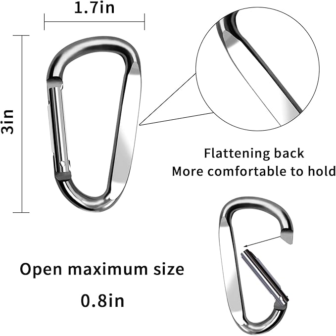 3" Aluminum Carabiner Clips, 12PCS D Ring Shape Keychain Carabiners Hook Buckle