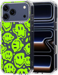 MOSNOVO for iPhone 17 Pro Max Case | Military Grade 6.6ft Drop Tested | Camera Control | Clear with Distorted Green Smiles Face Design