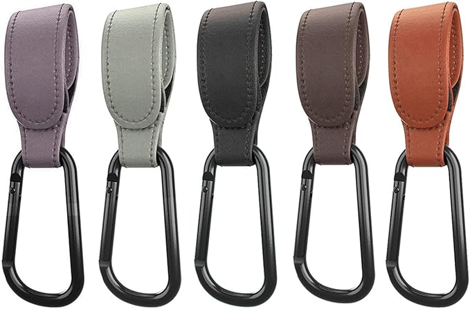 Portable Stroller Hooks Adjustable PU Leather Multi-Purpose Clip Your Purse Shopping Diaper Bags on Pram