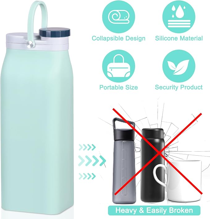 Collapsible Water Bottle,Reusable Foldable BPA Free Silicone Water Bottle,Portable Leakproof Sport Water Bottle for Running Traveling Hiking Camping Lightweight Durable 20 oz (Blue)