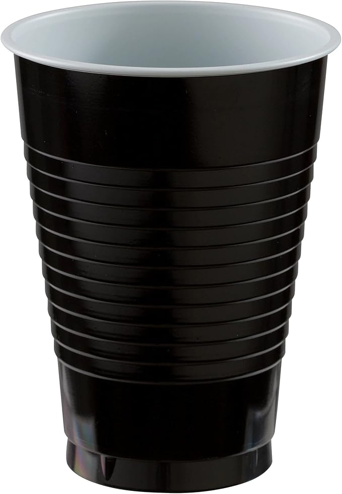 Jet Black Plastic Cups (Pack of 20) - 12 oz. - Versatile Drinkware for Indoor & Outdoor Parties, Weddings, Birthdays, Celebrations & More