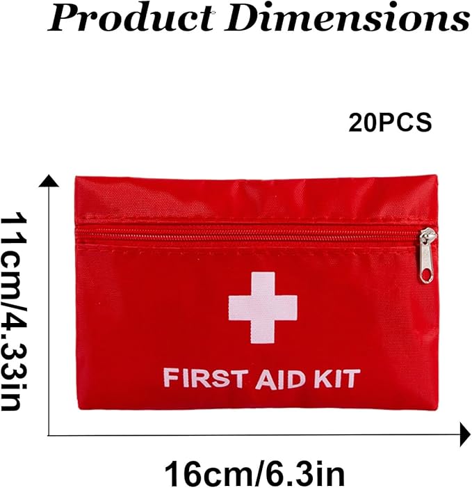 QCWN 20 Pack Empty First Aid Bag Mini Medical Kit Pouch Small Travel Emergency Survival Storage Bags for Car Home Hiking Camping Waterproof Red