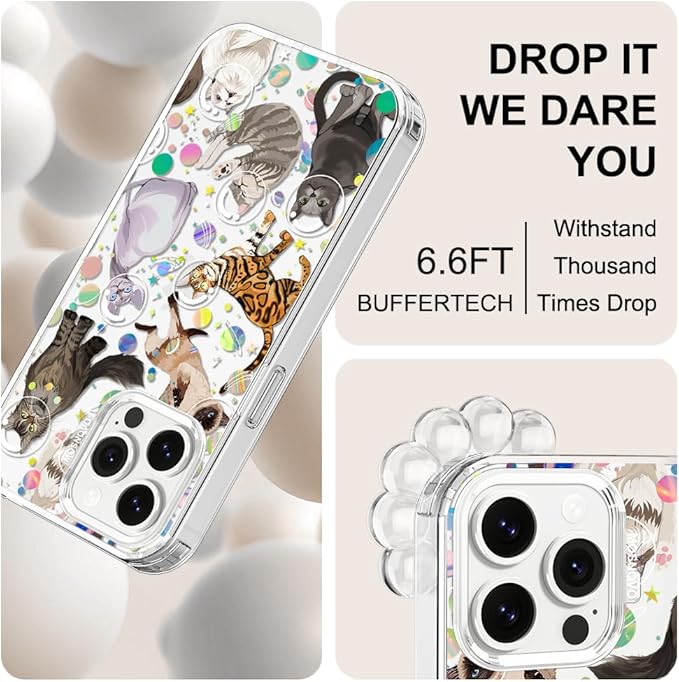 MOSNOVO Case for iPhone 13 Pro Max, [Buffertech 6.6ft Military-Grade Drop Protection] [Anti Peel Off Tech] Clear TPU Bumper Phone Case Cover Design - Space Cat