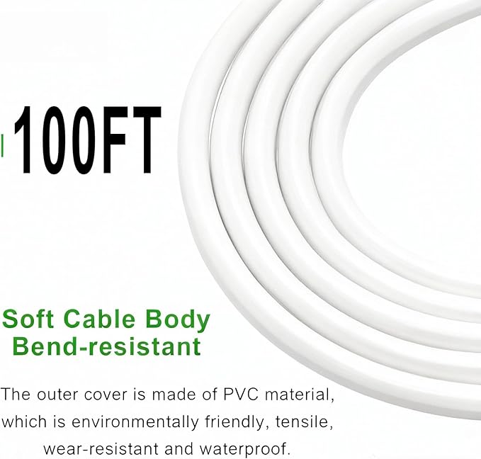 White Outdoor Waterproof 2 Prong Extension Cord 100 FT Heavy Duty ETL Listed Outside Power Cord for Lawn & Garden, 13A 1625W 16AWG Indoor Tool Extension Cords