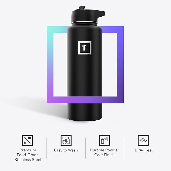 IRON °FLASK Camping & Hiking Hydration Flask with Straw, Wide Mouth Insulated Stainless Steel Sports Water Bottle - 40 oz Fire Red