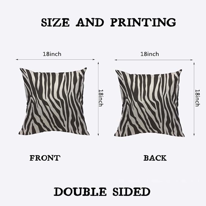 TKS MITLAN Zebra Print Pillow Covers 18 x 18 Inch Black White Leopard Line Stripes Wild Animal Skin Decorative Throw Pillow Covers Linen Cushion Case for Sofa Couch