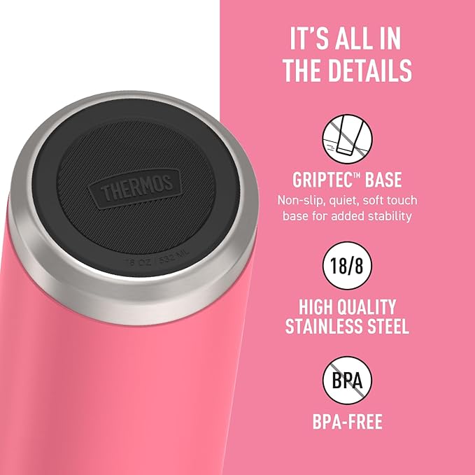 THERMOS ICON SERIES, Insulated Water Bottle with Straw Lid - 18 Ounce, Hot Pink - Stainless Steel Vacuum Insulated Water Bottle with Straw Lid