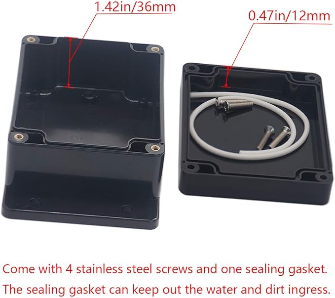 2 Pack Project Box IP65 Waterproof Junction Box ABS Plastic Black Electrical Boxes DIY Electronic Project Case Power Enclosure with Fixed Ear 4.53 x 3.54 x 2.17 inch (115x90x55mm)