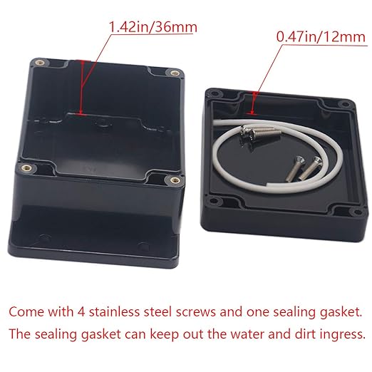 Junction Box IP65 Waterproof ABS Plastic Electrical Project Case Power Junction Boxes, Project Box with Fixed Ear Black 4.53x3.54 x2.17 inch (115 x 90 x55 mm)