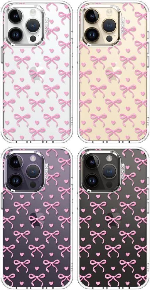 MOSNOVO Case for iPhone 14 Pro, [Buffertech 6.6ft Military-Grade Drop Protection] [Anti Peel Off Tech] Clear TPU Bumper Phone Case Cover Design - Bowtiful Love