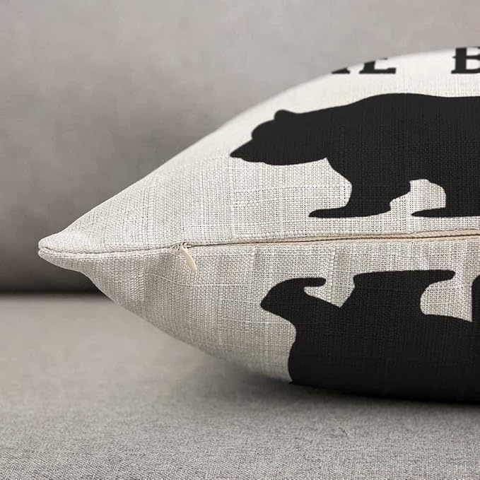 TKS MITLAN Don't Wake The Bear Decorative Pillow Covers Cool Animal Bear Black White Rustic Linen Throw Pillow Covers 12x20 Inch for Sofa Couch Decoration