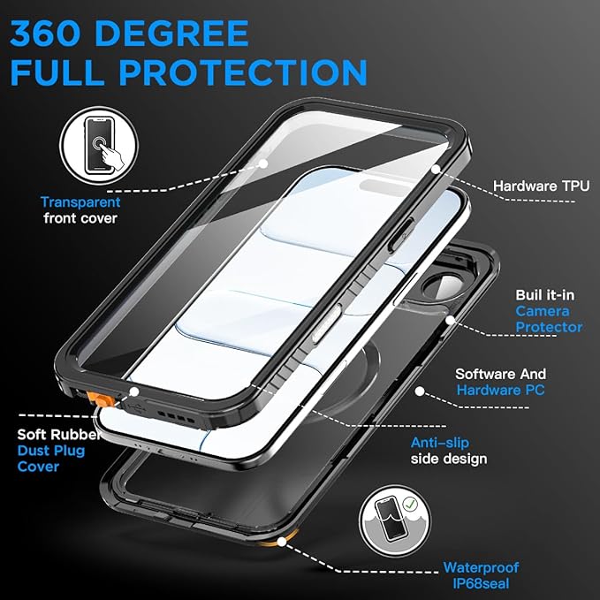 AICase for iPhone Air Case Waterproof Clear with MagSafe Water Proof/Snowproof/Dustproof/Shockproof,IP68 Certified 360 Full Body Protection Fully Sealed Underwater Cover for iPhone Air 6.5"