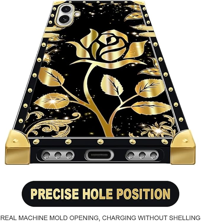 for iPhone 17 Case Luxury Golden Decoration for Girl Women Soft TPU Shockproof Protective Hard PC Back for iPhone 17 Crazy Pattern Shine Gold Rose