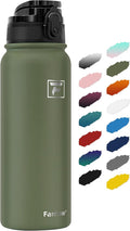 Fanhaw 20 oz Insulated Stainless Steel Water Bottle with Anti-Dust Chug Lid, Leakproof Vacuum Metal Bottle for Kids, Women & Men (Olive Green)