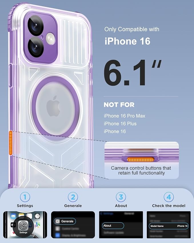 for iPhone 16 Waterproof Case with Magsafe, Built-in [Camera & Screen Protector] [Lanyard], IP68 Water Proof Full Body Dustproof Heavy Duty Frosted Protective Phone Cover, 6.1" Purple