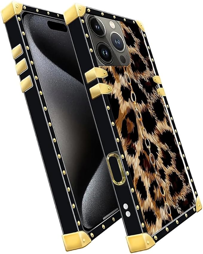 Compatible with iPhone 16 Pro Max Case, Seamless Gold Chain Leopard Luxury Golden Decoration for Girl Women Soft TPU Shockproof Protective Hard PC Back