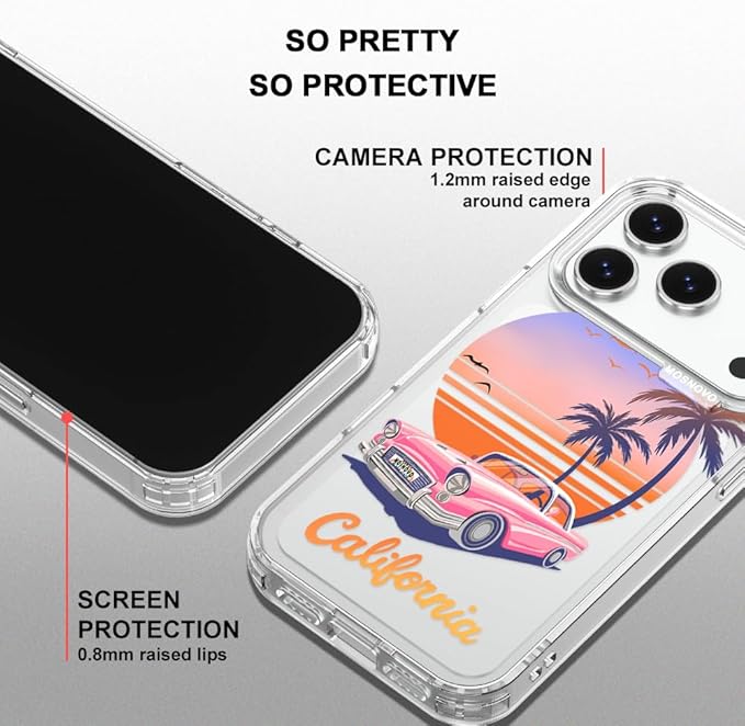MOSNOVO for iPhone 17 Pro Case, Shockproof Military-Grade Protection 6.6ft Drop Tested, Camera Control, Clear Phone Case for iPhone 17 Pro, Cali Cruise Design