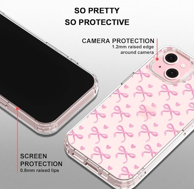 MOSNOVO Case for iPhone 15 Plus, [Buffertech 6.6ft Military-Grade Drop Protection] [Anti Peel Off Tech] Clear TPU Bumper Phone Case Cover Design - Bowtiful Love