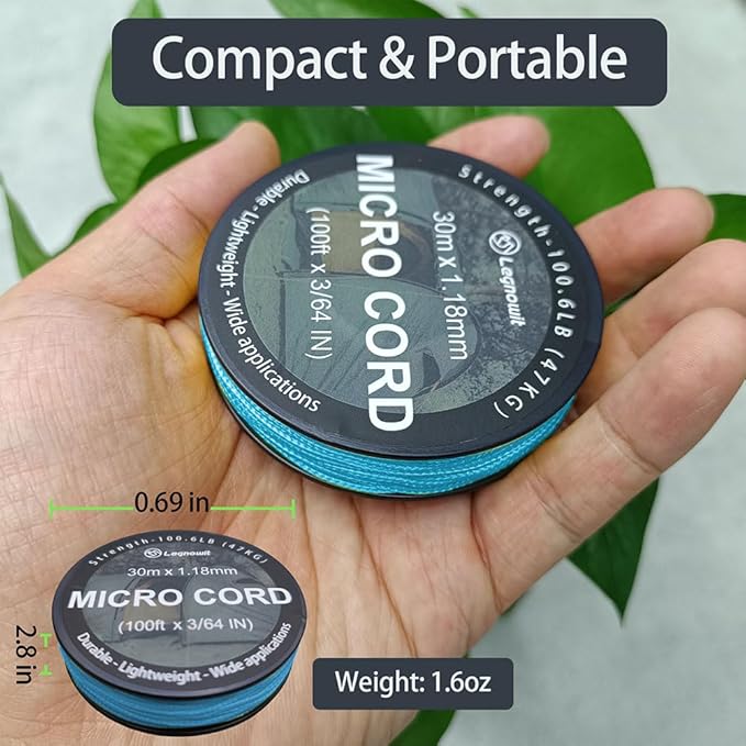 Micro Paracord, 1.18mm x 100ft Thin Mini Utility Braided Small Paracord for Crafting, DIY Project, Camping and More
