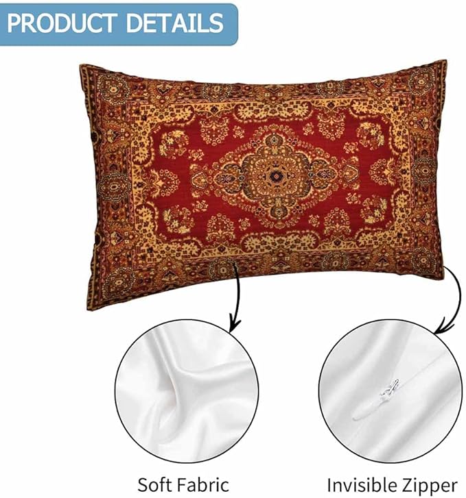 Red Oriental Persias Couch Pillow Covers 12 X 20 Boho Set of 2 Pillowcases Rectangular Velvet Outdoor Cushion Pillow Cases Decorative for Home Bed Sofa Couch Hotel