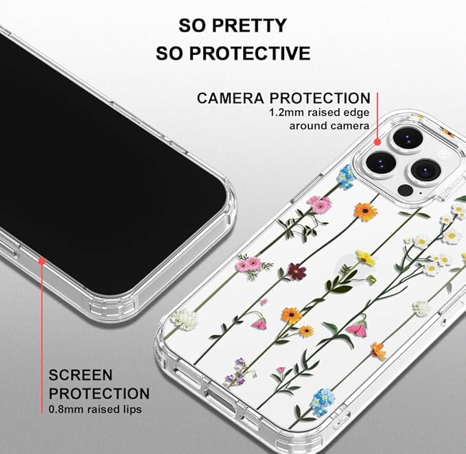 MOSNOVO Case for iPhone 13 Pro Max, [Buffertech 6.6ft Military-Grade Drop Protection] [Anti Peel Off Tech] Clear TPU Bumper Phone Case Cover Design - Wildflowers