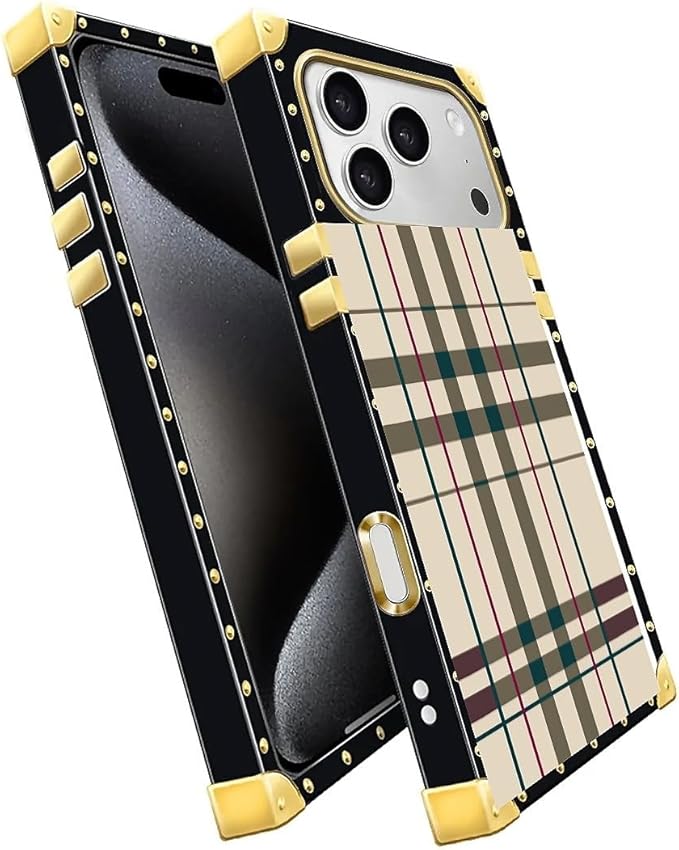for iPhone 17 Pro Max Case Luxury Golden Decoration for Girl Women Soft TPU Shockproof Protective Hard PC Back for iPhone 17 Pro Max Crazy Pattern Black Red Beige Stripes