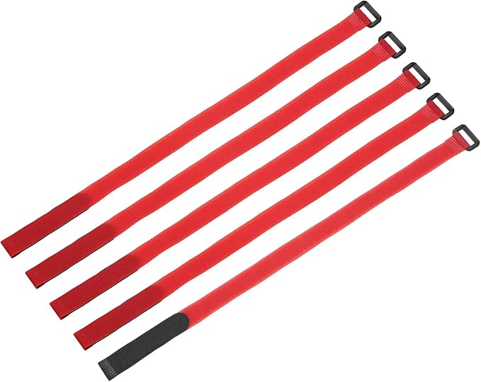 MECCANIXITY 5Pcs Reusable Battery Tie Down Straps,0.8x20" Red Nylon Multipurpose Battery Hold Down Adjustable Cinch Strap Hook Loop Fastening Tie for Quadcopters FPV RC Drone Boat Car