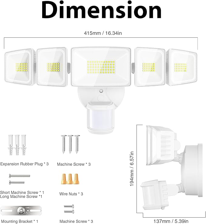 Onforu 150W 15000LM LED Security Lights Motion Sensor Outdoor, Dusk to Dawn Flood Lighting, 5 Heads 360° Wide Angle Illumination, 6500K IP65 Waterproof Hardwired Floodlight Motion Detection (White)