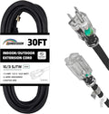 Indoor Outdoor Extension Cord Weatherproof with Lighted End, UL Listed, 16 Gauge 30FT Black 3 Prong Heavy Duty, 16/3 SJTW 13A Power Cord for Outdoor Lights, Lawn