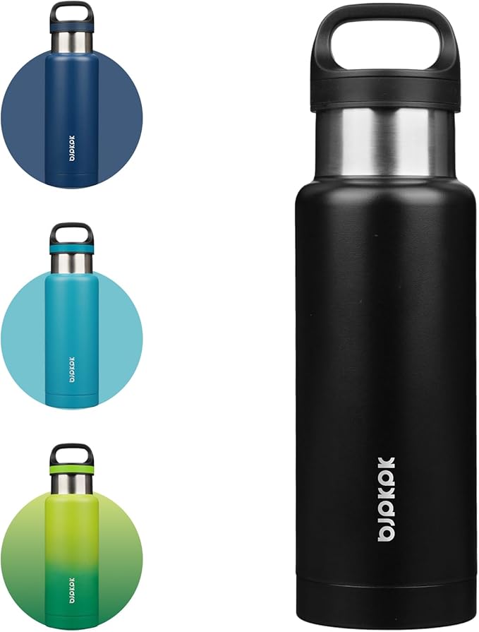 BJPKPK Insulated Water Bottle 18OZ Stainless Steel Water Bottle with Handle Double Walls Vacuum Insulated BPA Free Flask, Black