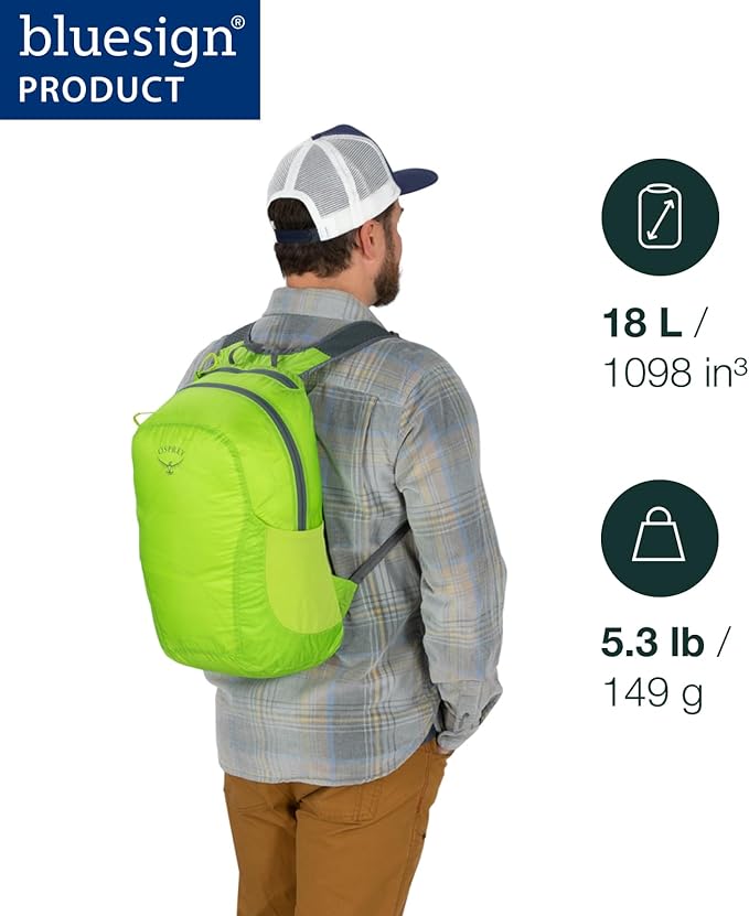 Osprey Ultralight Collapsible Stuff Pack - Lightweight, Packable Travel Backpack — Extra Bag For Travel and Every Day — 18 L Capacity Daypack to Expand Luggage, Mars Orange