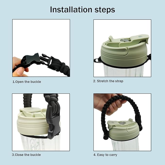 Water Bottle Handle Strap Paracord Handle Strap Cord with Carabiner Fits Wide Mouth Bottles 12oz to 64oz