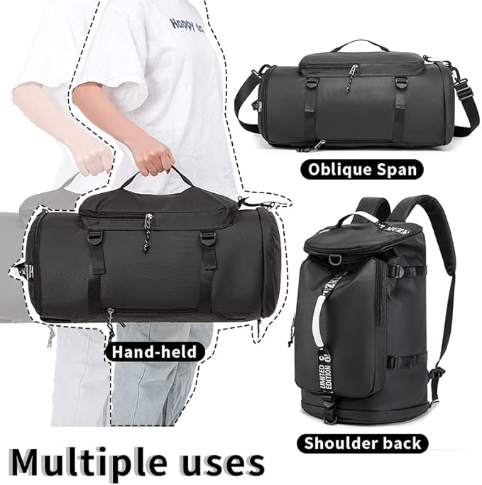 Gym Duffle Bag Waterproof black Laptop Backpack Suitable for Hiking, Fishing, Travel 40L Large Capacity Trendy Cool Lightweight Backpack for Men and Women (Black)…