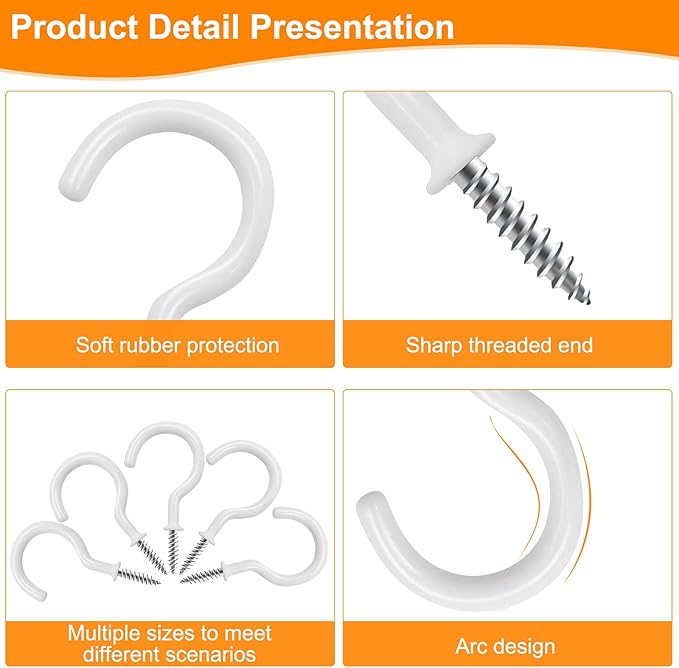 Cup Screw Hooks,1 inch Vinyl Coated Ceiling100 Pack Screw in Hooks Plant Hanger Wind Chimes Kitchen Cup Hooks Great for Hanging Indoor & Outdoor Use(White)