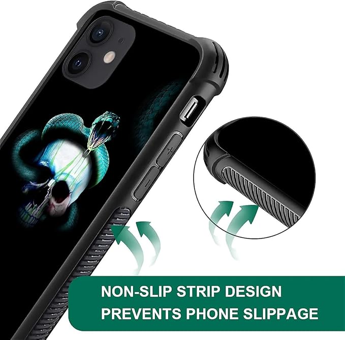for iPhone 12/12 Pro Case, Skeleton Winding Snake Pattern Graphic Design Girl Boy Soft Silicone Hard Acrylic Shock Protection for iPhone 12/12 Pro